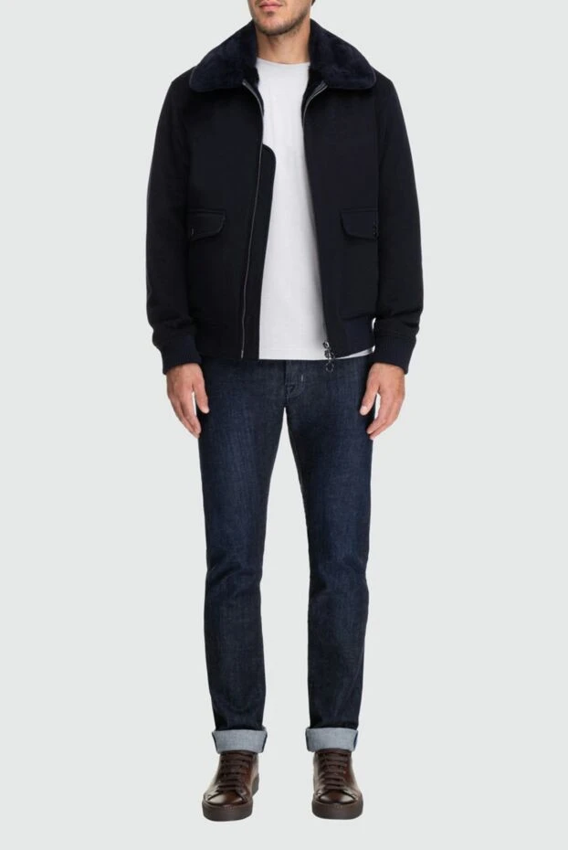 Seraphin man jacket with fur from cashmere and leather blue for men buy with prices and photos 162484 - photo 2