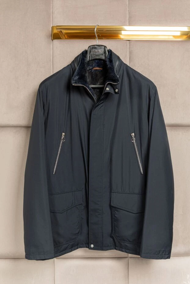 Куртка синяя удлиненная утепленная мехом с карманами-клапанами мужская - фото 2