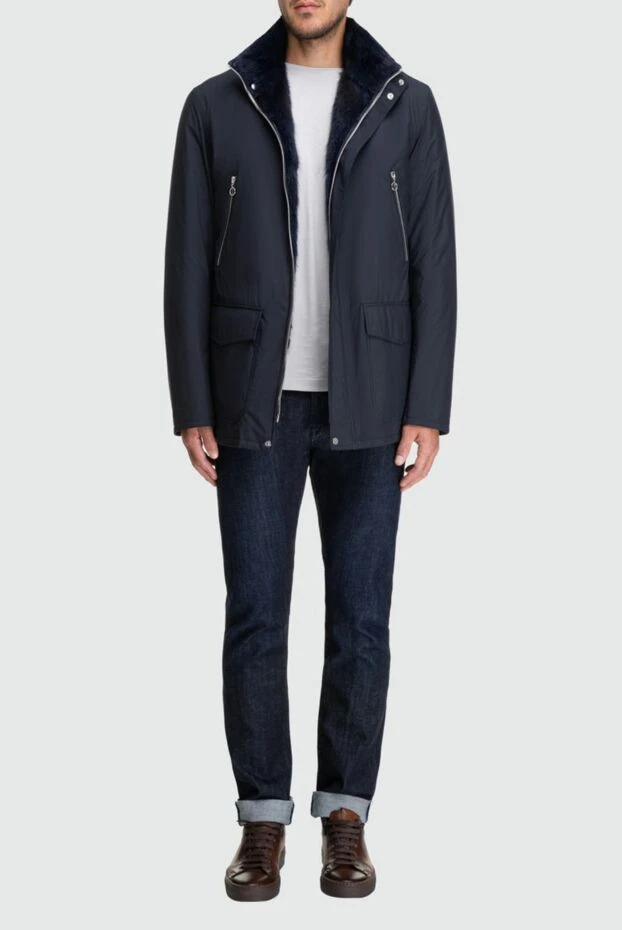 Seraphin man jacket with fur in nylon and leather blue for men buy with prices and photos 162487 - photo 2