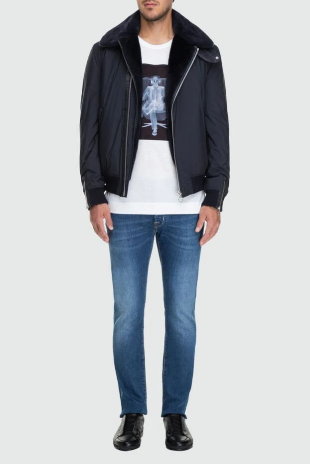 Seraphin man jacket with fur in nylon and leather blue for men buy with prices and photos 162488 - photo 2