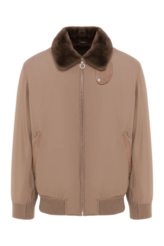 Seraphin men's blue bomber jacket with a high fur collar and a leather insert 162497 - photo 1