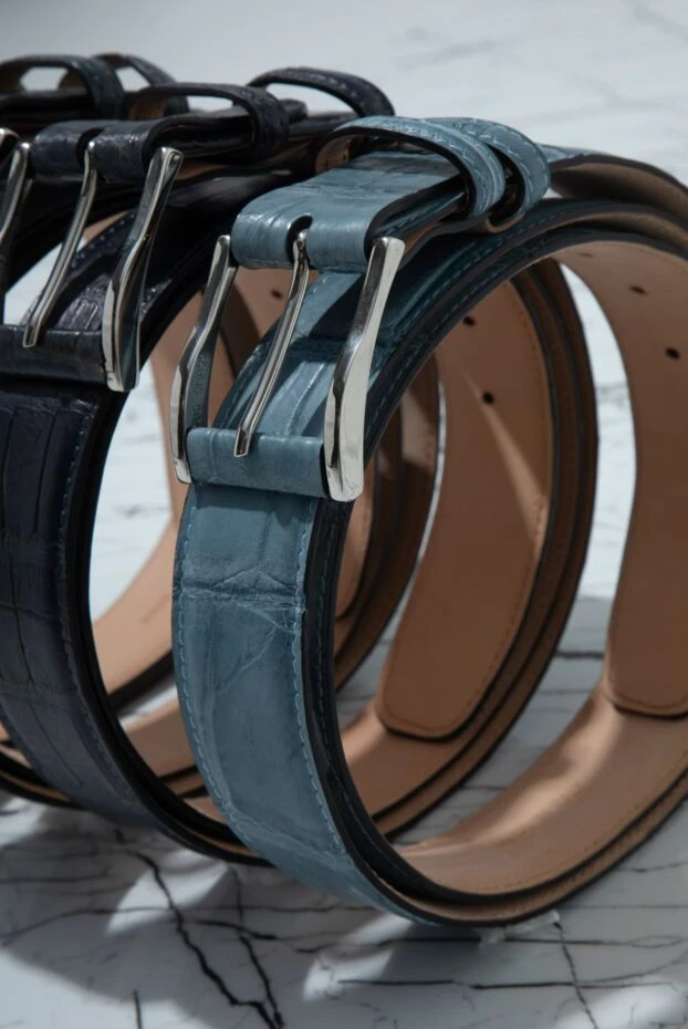 Cesare di Napoli textured sea wave blue crocodile leather belt for men 162500 - photo 2