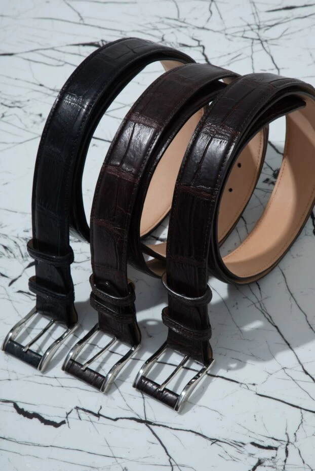 Ремінь зі шкіри крокодила темно-бордовий чоловічий - фото 2