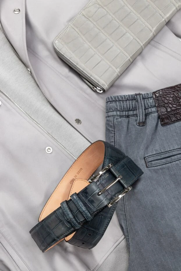 Ремень из кожи крокодила серо-зеленый мужской - фото 2