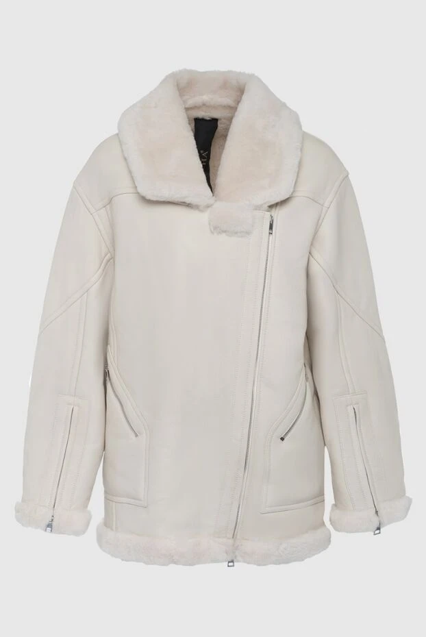 White sheepskin coat made of genuine leather and fur for women