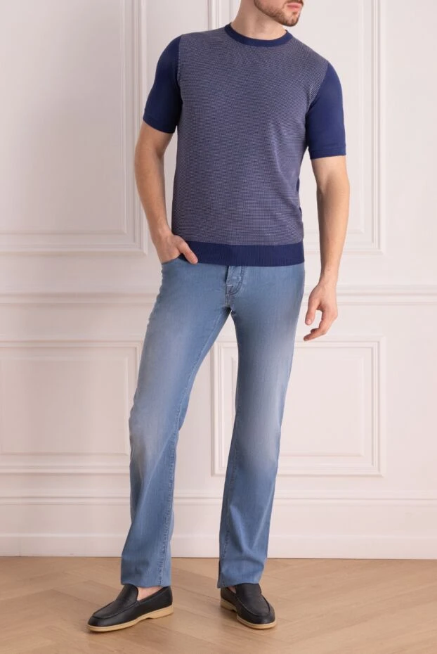 Corneliani man cotton short sleeve jumper blue for men buy with prices and photos 162580 - photo 2