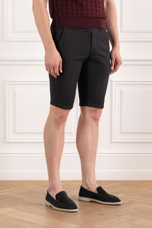 Corneliani мужские шорты из льна и хлопка тёмно-синие с поясом под ремень 162605 - фото 3