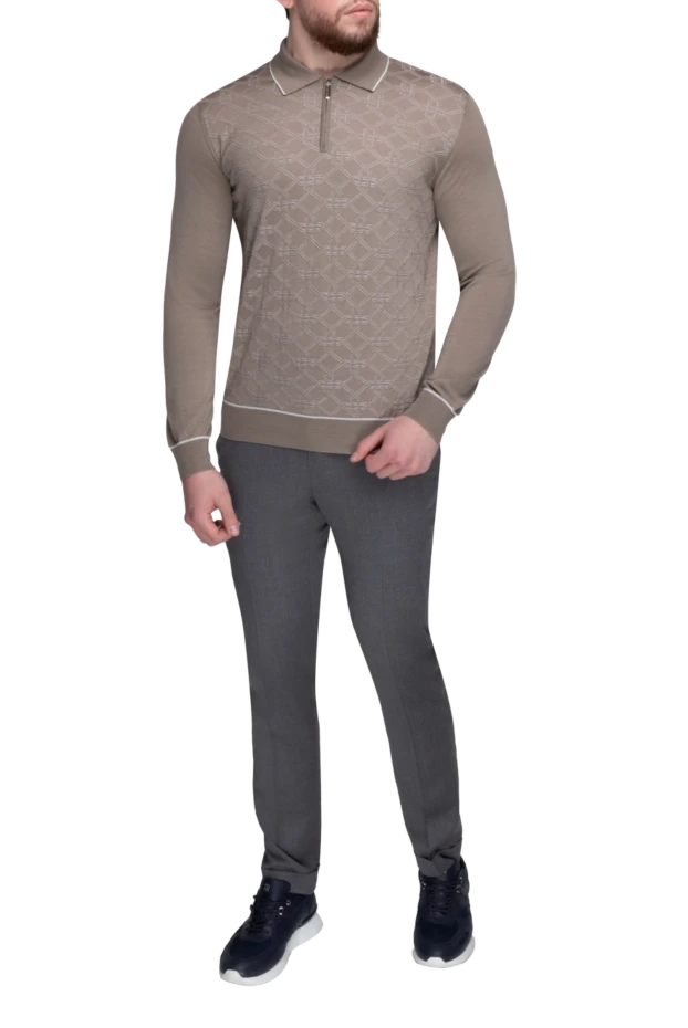 Stefano Ricci поло з довгим рукавом з шовку та кашеміру коричневе чоловіче 162642 - фото 2