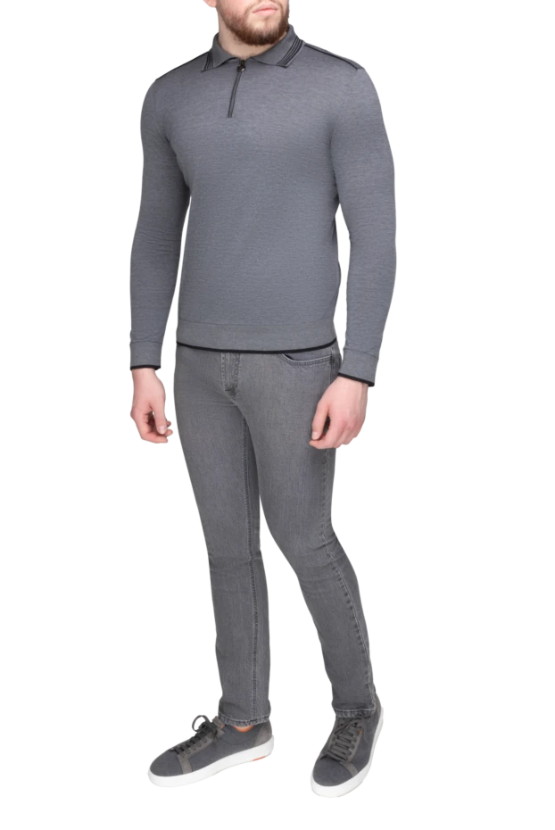 Stefano Ricci поло з довгим рукавом з шовку та кашеміру сіре чоловіче 162645 - фото 2