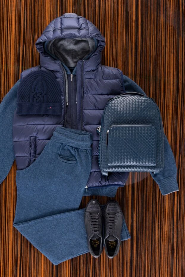 Костюм спортивний синій з капюшоном і контрастним оздобленням чоловічий - фото 2