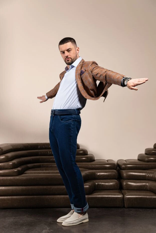 Lubiam men's orange checked jacket made of wool, cotton and linen 162764 - photo 2