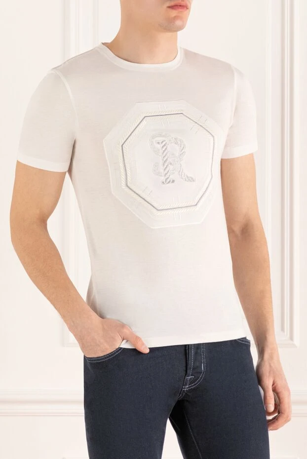 Stefano Ricci футболка з бавовни та модала біла чоловіча 162818 - фото 3