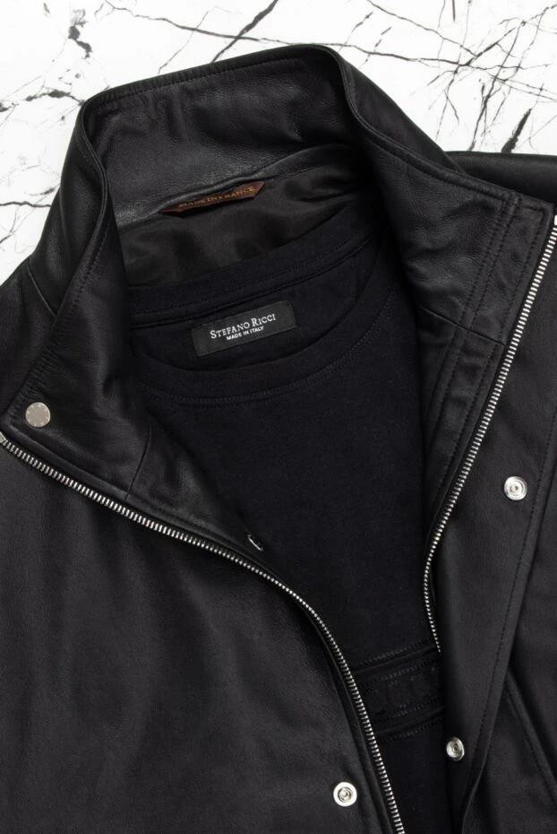 Stefano Ricci футболка з бавовни та модала чорного кольору з фактурною смугою на грудях 162820 - фото 2