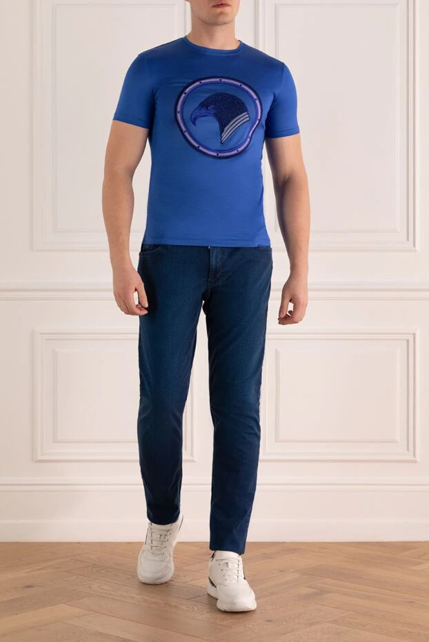 Футболка з бавовни та модала синя чоловіча - фото 2