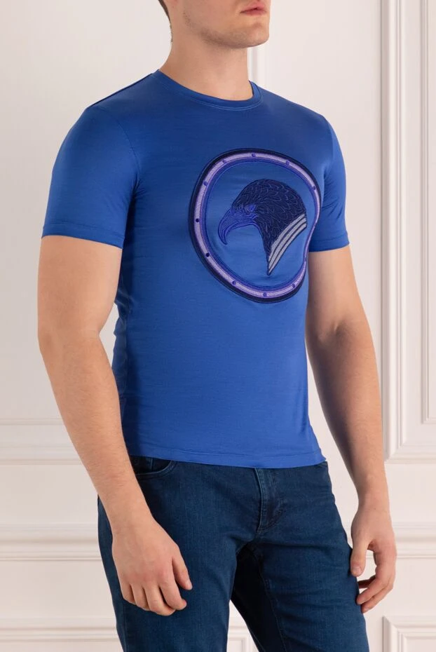 Stefano Ricci футболка з бавовни та модала синя чоловіча 162822 - фото 3