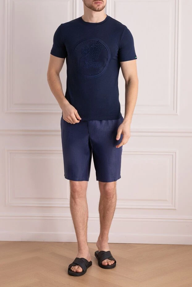 Stefano Ricci футболка з бавовни та модала синя чоловіча 162828 - фото 2