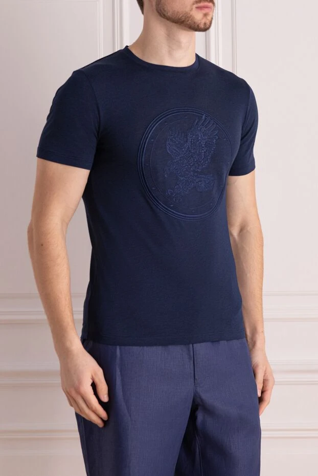 Stefano Ricci футболка з бавовни та модала синя чоловіча 162828 - фото 3