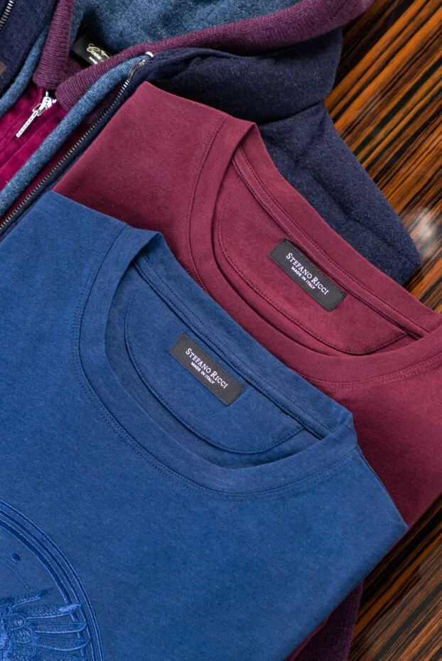 Футболка из хлопка и модала темно синего цвета с рельефной эмблемой орла - фото 2