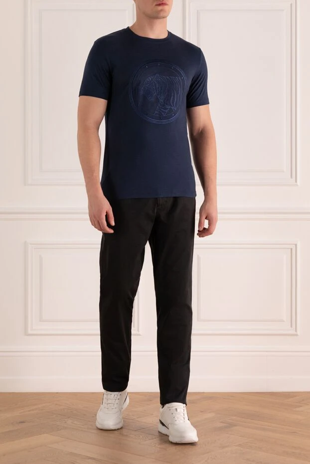 Cotton and modal blue men's T-shirt - photo 2