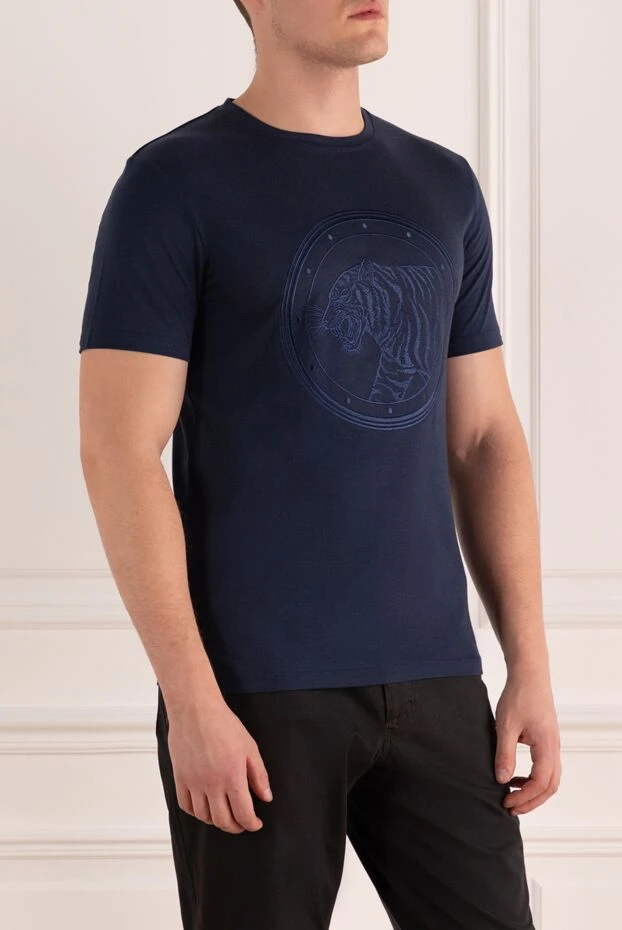 Stefano Ricci футболка з бавовни та модала синя чоловіча 162841 - фото 3