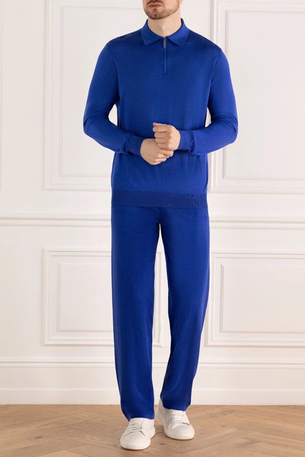 Stefano Ricci long-sleeved silk polo shirt blue for men 162843 - photo 2