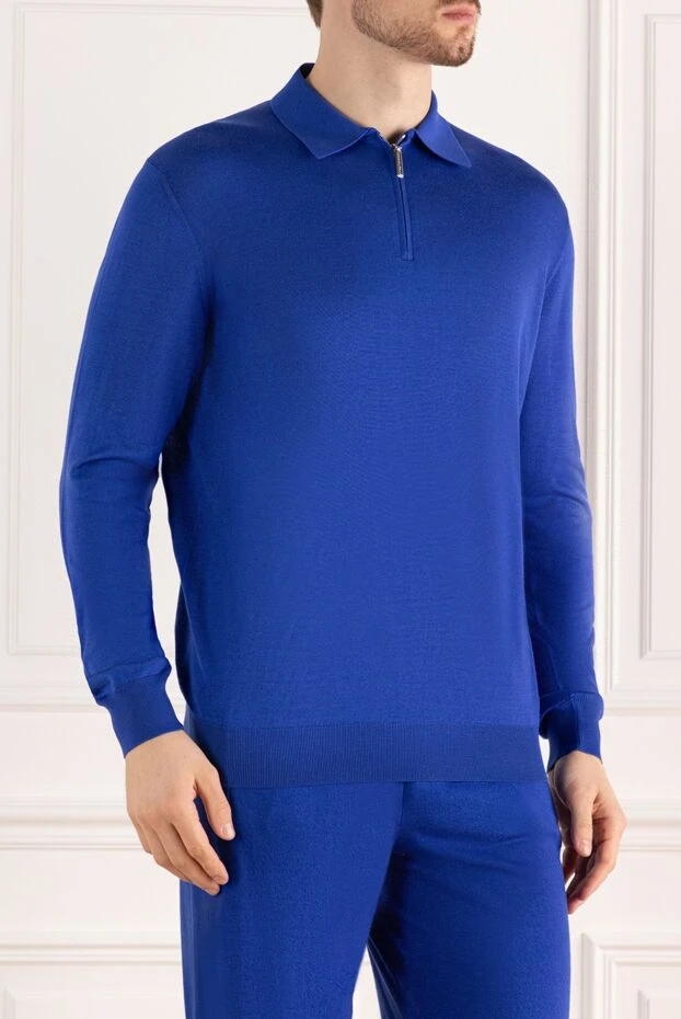 Stefano Ricci long-sleeved silk polo shirt blue for men 162843 - photo 3