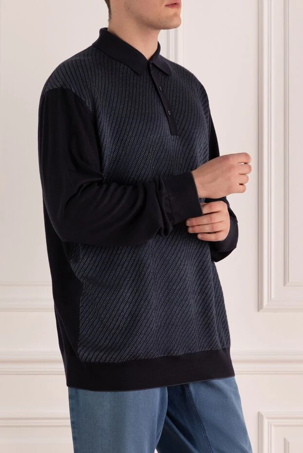 Stefano Ricci поло с длинным рукавом из шелка и кашемира синее мужское 162850 - фото 3