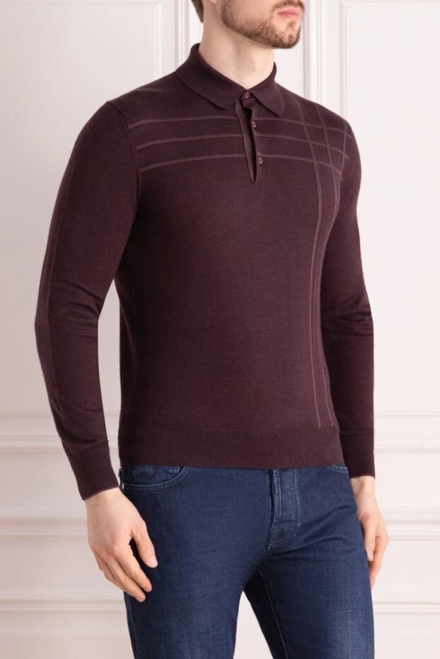 Stefano Ricci поло с длинным рукавом из шелка и кашемира бордовое мужское с длинным рукавом 162856 - фото 3