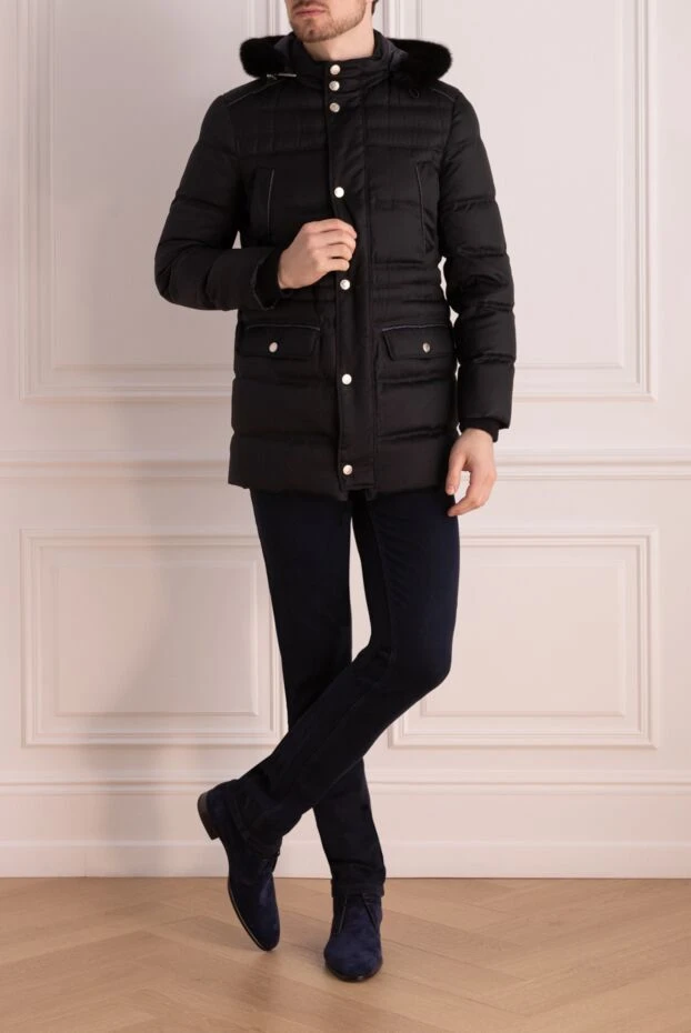Stefano Ricci пуховик чоловічий з кашеміру, шовку та норки чорний 162891 - фото 2