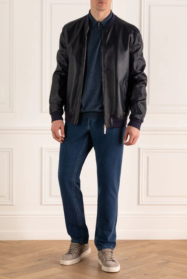 Куртка из кожи и шелка синяя мужская - фото 2