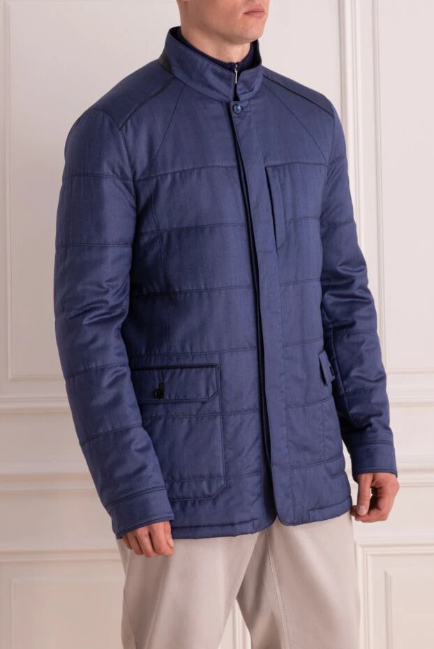 Stefano Ricci куртка из шелка, кашемира, кожи и льна синяя мужская 162908 - фото 3