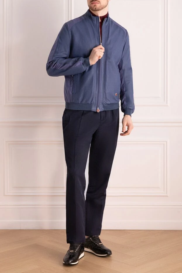 Куртка из кожи и шелка синяя мужская - фото 2