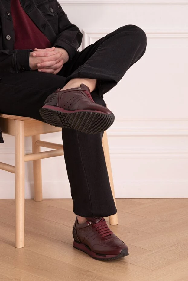 Stefano Ricci кросівки зі шкіри бордові чоловічі 162931 - фото 2