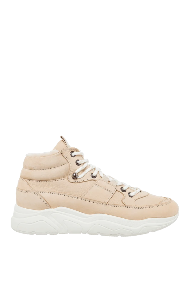 Doucal`s women's beige stitched sneakers with white laces and fur 163147 - photo 1