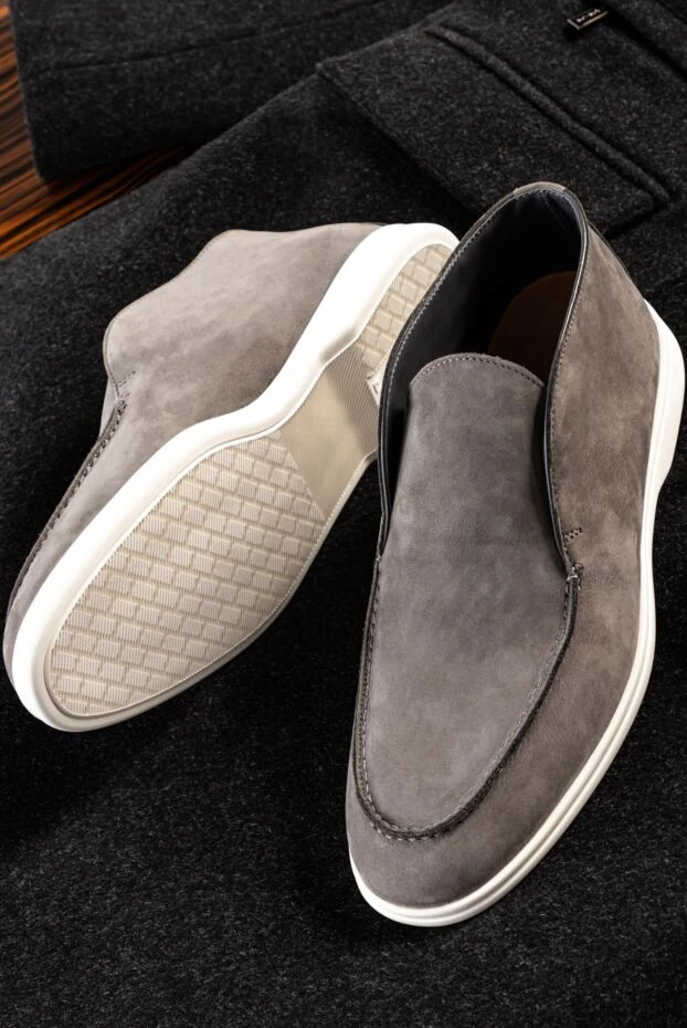 Лоферы с высоким верхом из нубука серые на светлой подошве мужские - фото 2