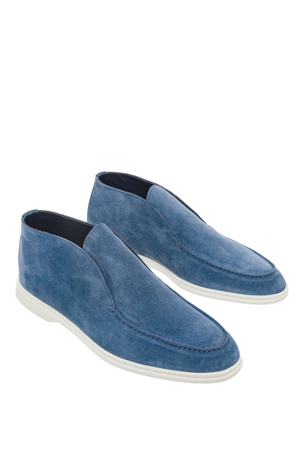 Cesare di Napoli man blue suede men's loafers on a white sole. 184642 - photo 3