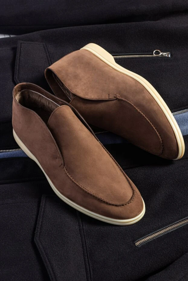 Лоферы с высоким верхом из замши коричневые мужские - фото 2