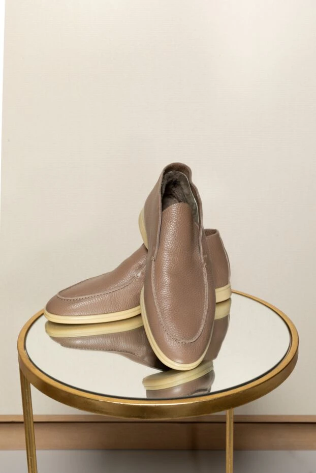 Лоферы с высоким верхом кожаные коричневые на меху мужские - фото 2