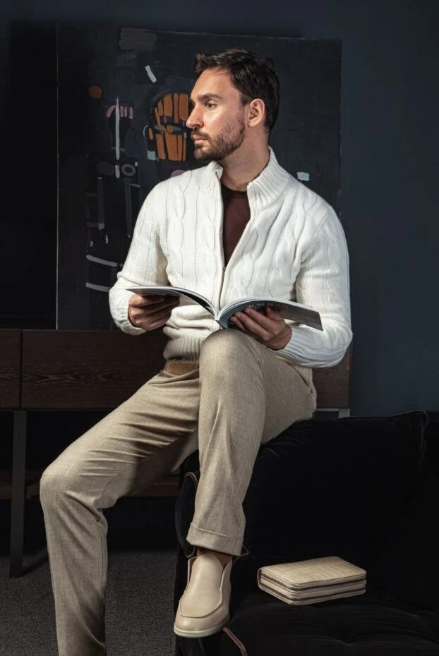 Лоферы с высоким верхом кожаные бежевые мужские - фото 2