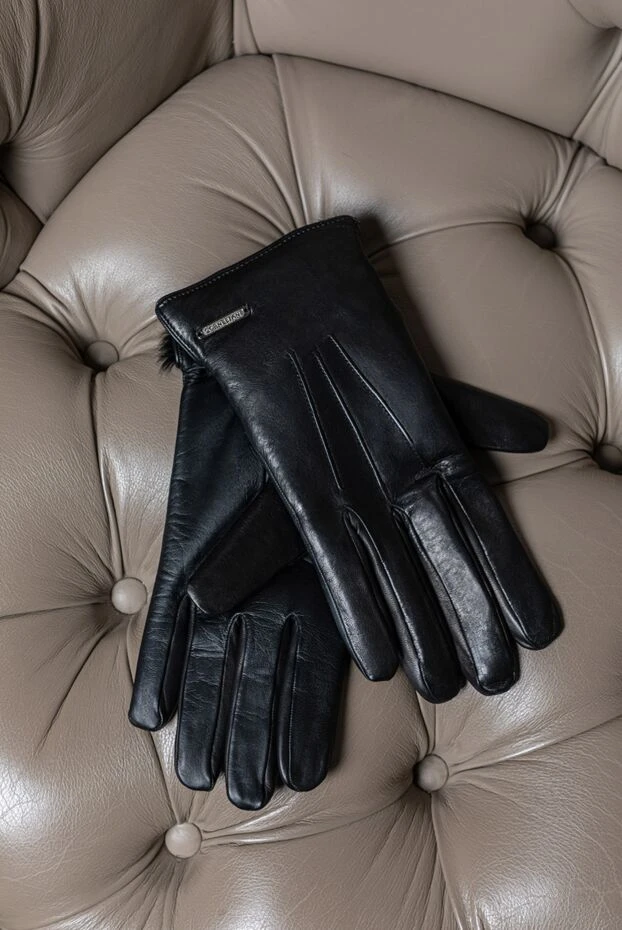 Corneliani men's leather gloves with fur lining and metal logo 163345 - photo 2