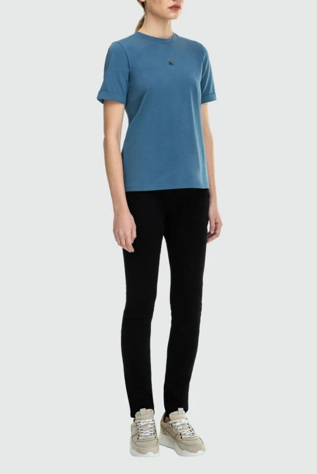Lorena Antoniazzi smooth blue cotton t-shirt with a discreet style and branded emblem 195507 - photo 2