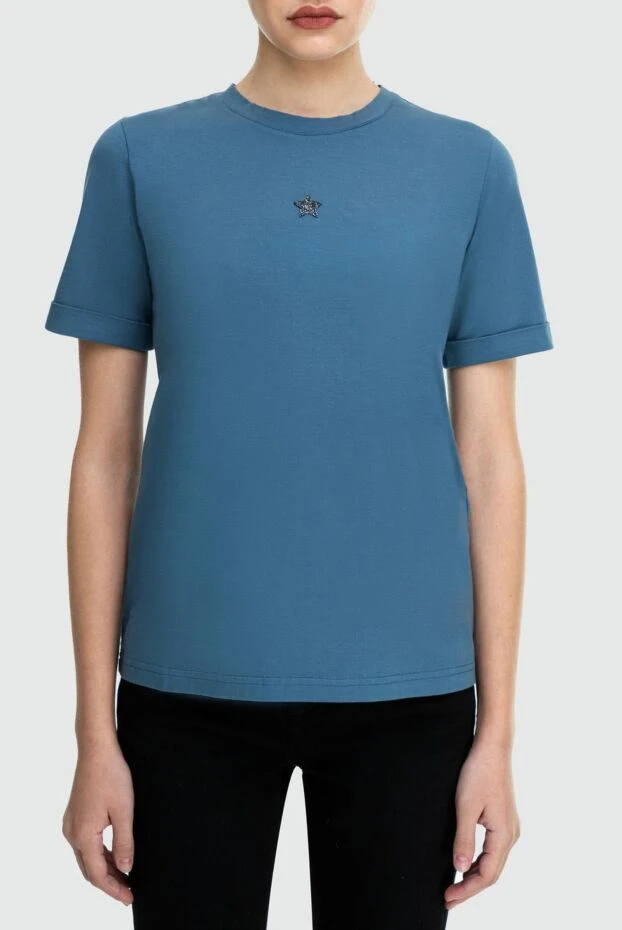 Lorena Antoniazzi smooth blue cotton t-shirt with a discreet style and branded emblem 195507 - photo 3