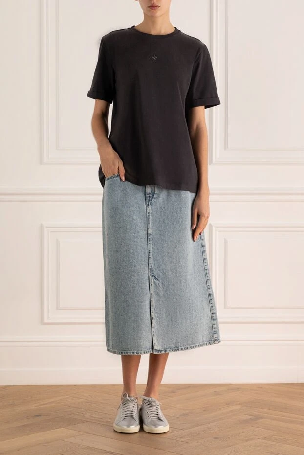 Lorena Antoniazzi basic grey cotton t-shirt with star decoration on the chest 196906 - photo 2