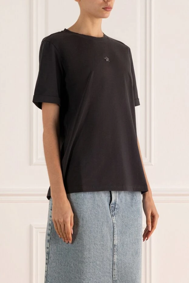 Lorena Antoniazzi basic grey cotton t-shirt with star decoration on the chest 196906 - photo 3