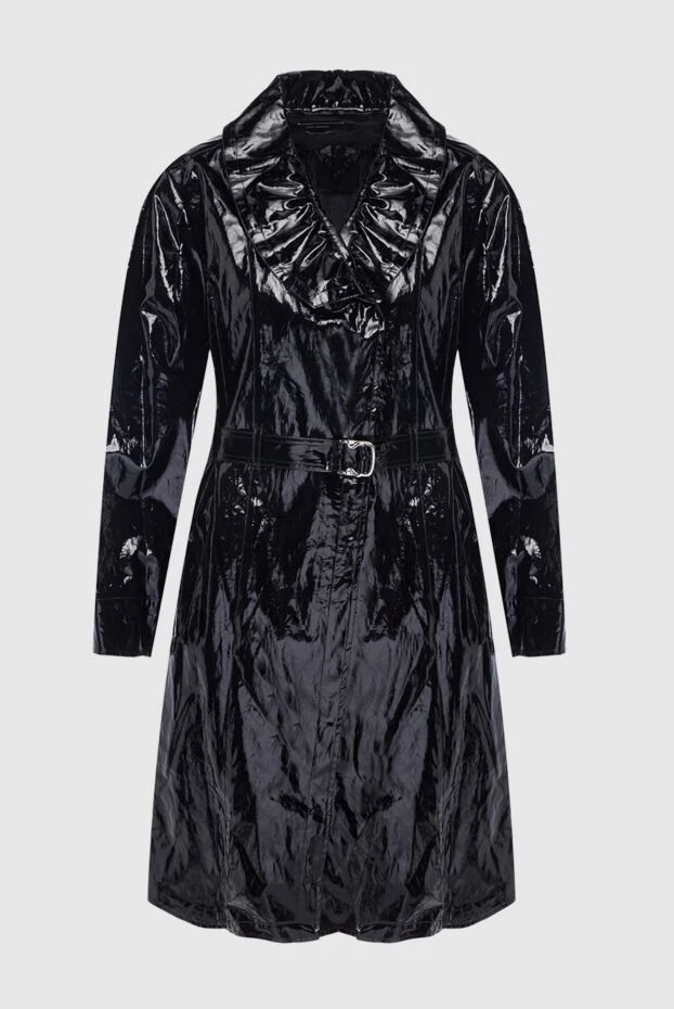 Black linen and polyurethane raincoat for women.