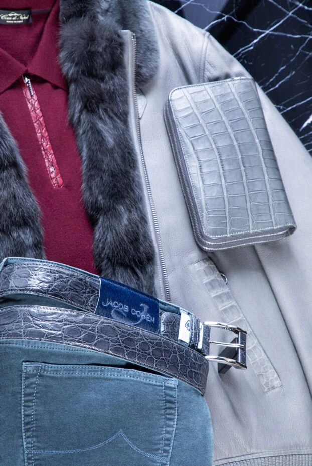 Tardini dark gray embossed crocodile leather belt for men 163699 - photo 2