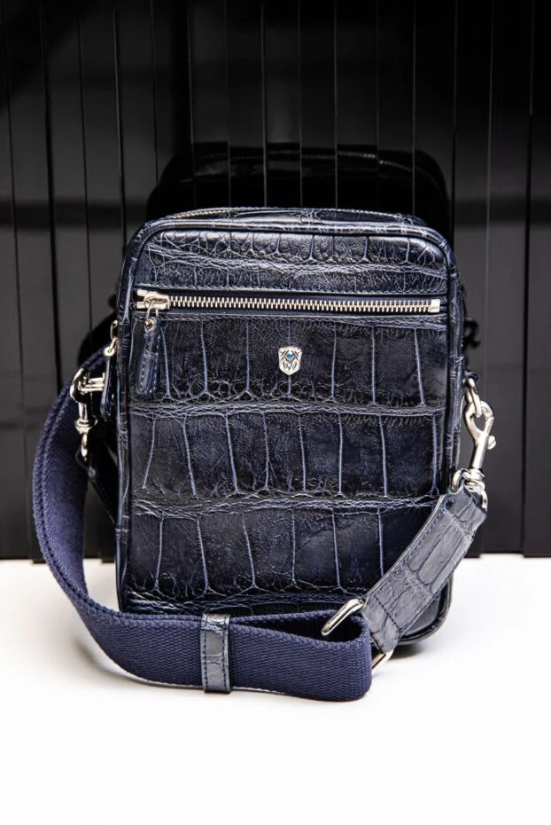Tardini mens dark blue crossbody bag made of waxed american alligator leather 163707 - photo 2