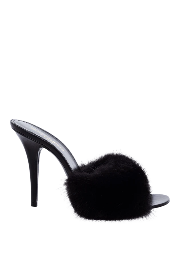 Saint Laurent woman black leather and fur mules for women buy with prices and photos 163800 - photo 1