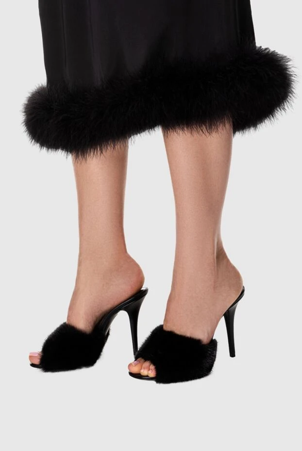 Saint Laurent woman black leather and fur mules for women buy with prices and photos 163800 - photo 2