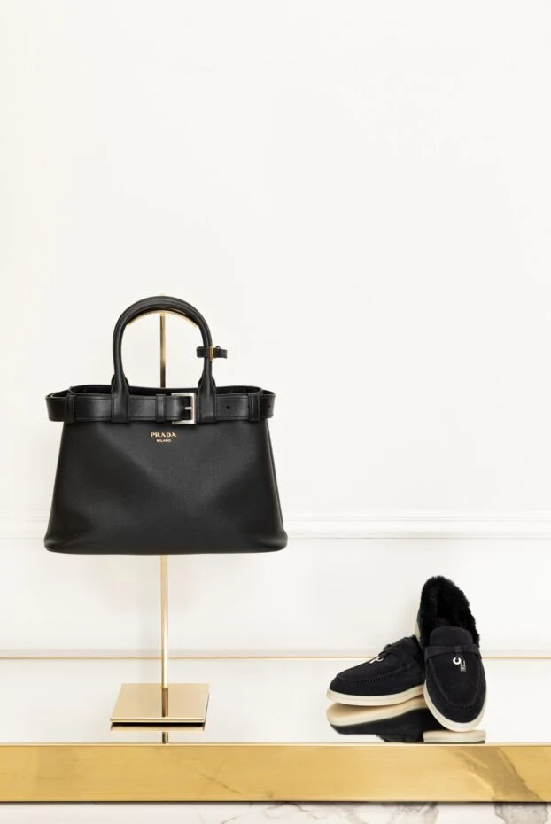 Loro Piana лофери жіночі із нубуку та хутра з металевим аксесуаром сині 163801 - фото 2